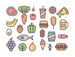ingrédients frais et collection d'icônes d'aliments riches en calories vecteur