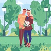 jeune couple en promenade dans un parc de la ville au printemps ou en été sur une illustration vectorielle plane date vecteur