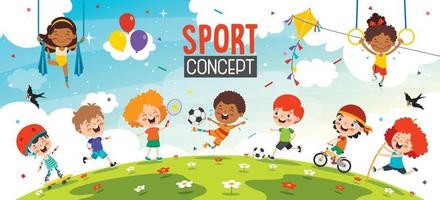 conception de concept de sport avec des enfants drôles vecteur