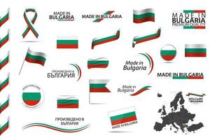 grand ensemble de vecteurs d'icônes de symboles de rubans bulgares et de drapeaux isolés sur fond blanc fabriqués en bulgarie tricolore national bulgare de qualité supérieure pour vos infographies et modèles vecteur