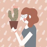 Fille avec des cactus et des lunettes vecteur