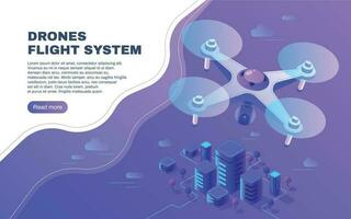 numérique divertissement vol drone, aérien photo surveillance et livraison copter en volant au dessus ville vecteur illustration