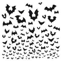 en volant Halloween chauve souris. la grotte chauves-souris troupeau silhouette mouche à ciel. effrayant vampire souris volante vecteur Contexte illustration