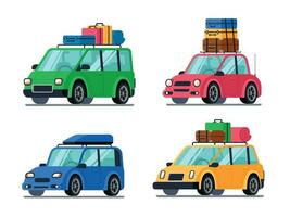 Voyage voitures. voiture avec tourisme équipement et bagages pour famille voyages. hybride passager véhicule plat vecteur illustration ensemble