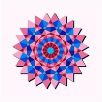 il s'agit d'un mandala polygonal géométrique rose sous la forme d'une fleur avec un centre bleu vecteur