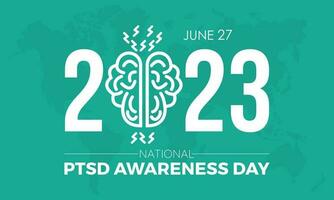 2023 concept nationale ptsd conscience journée mental santé concept vecteur bannière modèle conception. dépression, émotionnel, psychologie, réhabilitation thème.