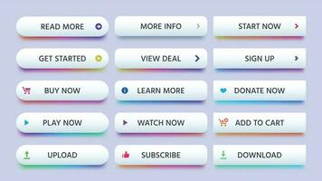 rectangle bouton. appel à action boutons, apprendre ou lis plus et acheter maintenant icône. moderne dégradés isolé vecteur ensemble