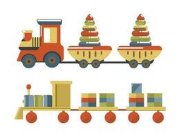 en bois jouets pour enfants, véhicule tracteur avec cubes vecteur