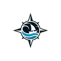 boussole vague mer et bateau Créatif logo vecteur