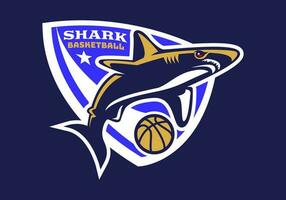 basketball avec requin mascotte badge logo conception vecteur