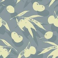 olive silhouettes botanique sans couture patten sur gris Contexte. texturé interminable impression conception pour olive huile, Naturel produits de beauté, emballage, cuisine textile. vecteur