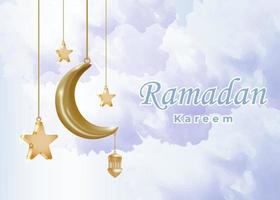 Fond de vacances de ramadan kareem vecteur 3D avec des nuages