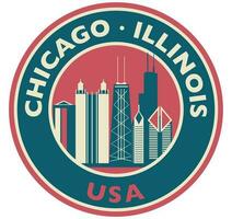 badge, étiquette ou timbre avec Chicago ligne d'horizon, vecteur illustration