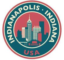 badge, étiquette ou timbre avec Indianapolis ligne d'horizon, vecteur illustration