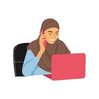 illustration de une hijab femme travail dans un Bureau vecteur