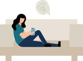 la fille est assise sur le canapé en lisant un livre. vecteur