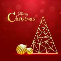 Noël arbre fabriqué par géométrique polygone modèle avec d'or babioles sur rouge bokeh Contexte pour joyeux Noël fête salutation carte conception. vecteur