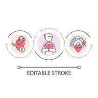 cœur maladies boucle concept icône. cardiovasculaire troubles. patient avec chagrin. cardiologie abstrait idée mince ligne illustration. isolé contour dessin. modifiable accident vasculaire cérébral vecteur