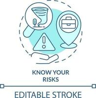 connaître des risques turquoise concept icône. préparer affaires pour catastrophe abstrait idée mince ligne illustration. sécurité procédures. isolé contour dessin. modifiable accident vasculaire cérébral vecteur