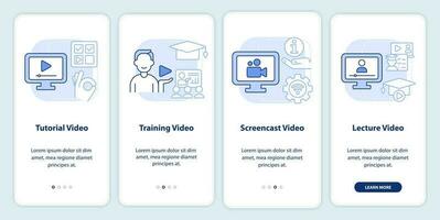 micro-formation vidéo les types lumière bleu l'intégration mobile app filtrer. procédure pas à pas 4 pas modifiable graphique instructions avec linéaire concepts. interface utilisateur, ux, gui modèle vecteur
