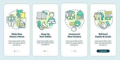surmonter mal du pays conseils l'intégration mobile app filtrer. adaptation procédure pas à pas 4 pas modifiable graphique instructions avec linéaire concepts. interface utilisateur, ux, gui modèle vecteur