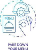 rogner vers le bas votre menu bleu pente concept icône. nourriture industrie client la satisfaction abstrait idée mince ligne illustration. plat en haut repas. isolé contour dessin vecteur