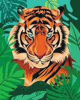 tigre caché dans tropical jungle. animal vecteur dessin animé.
