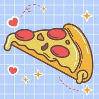 mignonne Pizza dessin animé vecteur de kawaii nourriture avec rose éléments