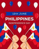philippines indépendance journée illustration avec mains en portant philippines drapeaux vecteur