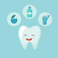 émotif dent et bain de bouche, dentaire soie et dentifrice. mignonne dentaire composition. vecteur illustration