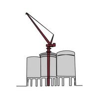 cendre silo avec la tour grue à industriel Puissance plante dans continu ligne art dessin style. conception avec minimaliste noir linéaire conception isolé sur blanc Contexte. vecteur illustration