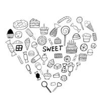 illustration de bonbons, bonbons, la glace crème, griffonnage Gâteaux, confiserie ensemble vecteur