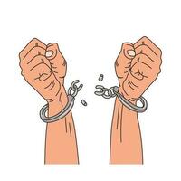 les mains des hommes brisent les chaînes. le concept d'esclavage national et de traite des êtres humains. illustration, vecteur. vecteur