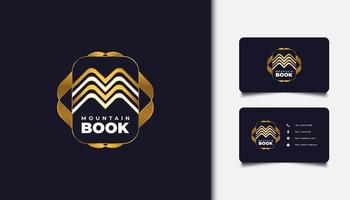 logo de livre de montagne avec la lettre initiale m en dégradé d'or vecteur