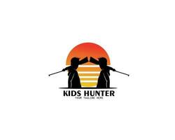 des gamins logo silhouette chasse conception vecteur