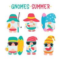les gnomes d'été portent des chapeaux et des lunettes de soleil pour les voyages d'été à la plage vecteur