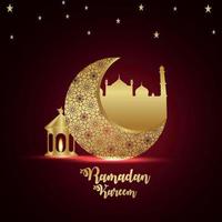 ramadan kareem célébration festival islamique carte de voeux avec motif lune et lanterne vecteur