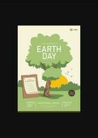 Terre journée affiche illustration avec arbre et Soleil vecteur