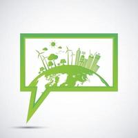 écologie et concept environnemental symbole de la terre avec des feuilles vertes autour des villes aident le monde avec des idées respectueuses de l'environnement vecteur