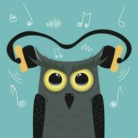 hibou avec casque de musique écouteur la musique branché cool style logo badge vecteur illustration