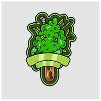 dessin animé mascotte de cannabis bourgeon la glace crème bâton logo avec Vide espace. vecteur