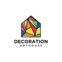 logo de la maison de la galerie d'art. logo de concept de musée d'art ou d'école d'artiste avec maison de forme géométrique abstraite au design multicolore. icône du logo de l'œuvre d'art de la maison colorée. vecteur