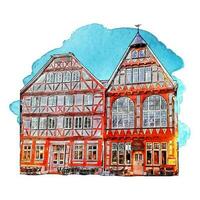 architecture fritzlar Allemagne aquarelle main tiré illustration isolé sur blanc Contexte vecteur