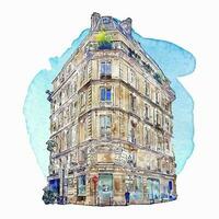 architecture Paris France aquarelle main tiré illustration isolé sur blanc Contexte vecteur