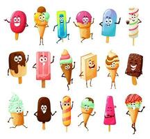 mignonne la glace crème dessin animé personnages, été dessert vecteur