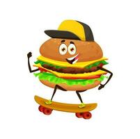 dessin animé cheeseburger personnage sur planche à roulette vecteur
