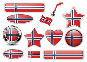 Norvège, Norvège drapeau boutons génial collection, haute qualité vecteur illustration.