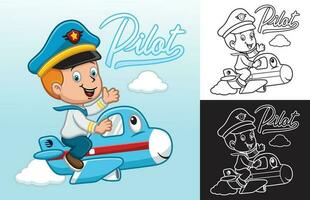 vecteur illustration de dessin animé garçon dans pilote uniforme balade sur marrant avion
