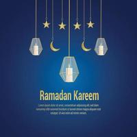 illustration vectorielle ramadan kareem avec lanterne à bougie sur fond bleu vecteur