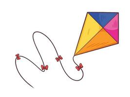 coloré dessin animé décrit cerf-volant vecteur illustration avec rouge arc attacher décoration sur le fil isolé sur horizontal blanc Contexte. traditionnel vieux international Extérieur Jeux.